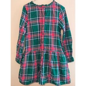 Boden Kids Girls Plaid Flannel Button Front Drop Waist Dress 8 9 Y